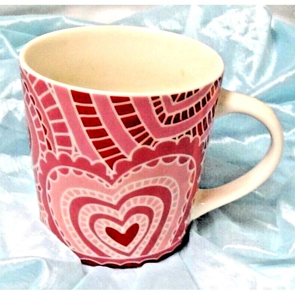 Starbucks Cup Coffee Mug Teacup BIG 16oz 2005 Red & Pink Hearts Valentine #314